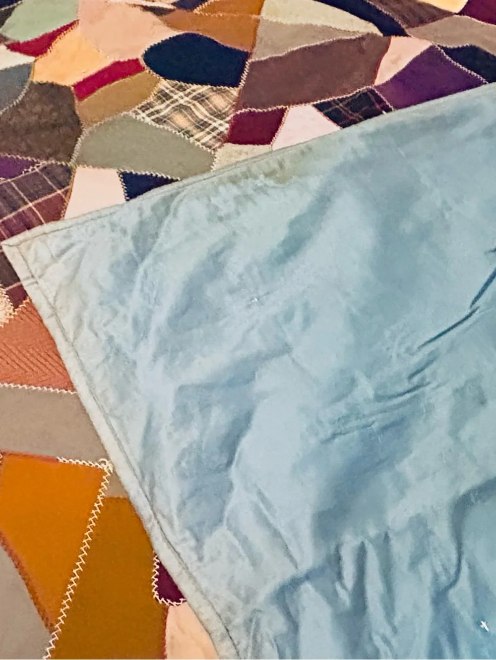 Antique Handmade Crazy Quilt, Folk Art, Hand Tied, Cottagecore Farmhouse 60x76